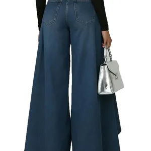 Hohere Taille Oversized weite Beine Jeans Hose einfarbig lose Freizeithose Damen