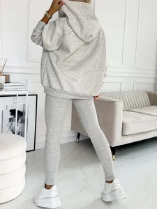 Women Grey Casual Hoodie Leggings Tracksuit Set Activewear Comfortable Loungewear