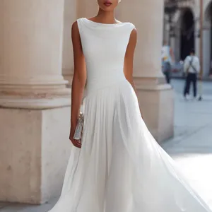 Women's Elegant Pleated Cowl Neck Sleeveless Midi Dress Solid Color Casual Party Holiday Dress