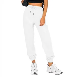 Women high waist solid color sweatpants casual joggers with adjustable drawstring pockets details.