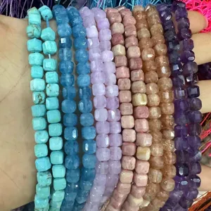 6mm faceted cube natural stone beads for DIY jewelry making in multiple colors