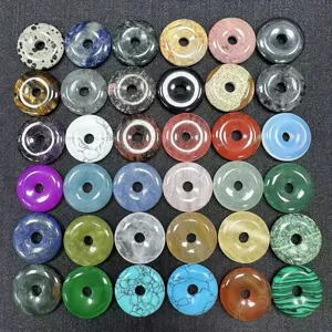 Natural Stone Agate Crystal Donut Pendant Polished Bi Disc Spacer Beads For DIY Jewelry Making Accessories
