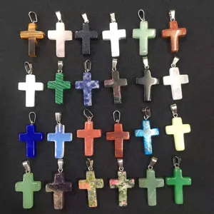 Collection of 24 natural crystal and stone cross pendants for DIY jewelry making