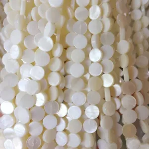 White freshwater mother of pearl shell round flat beads for DIY jewelry making craft