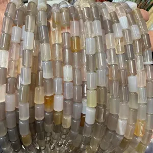 Macro detail of cylindrical natural stone agate beads for DIY jewelry making projects