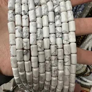 Polished natural white turquoise howlite stone cylinder beads for DIY jewelry and crafts