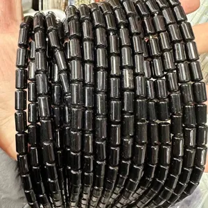 Polished black cylindrical natural stone beads for DIY bracelet and necklace jewelry crafts