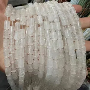 Macro view of natural white crystal cylindrical beads for DIY jewelry making and crafts