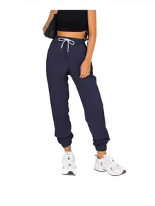 Women's Casual High Waist Drawstring Pocket Cuffed Solid Color Tapered Pants Loose Fit Long Sweatpants Sporty Joggers