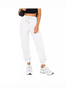 Women high waist drawstring solid color cuffed sweatpants casual sports pants main view