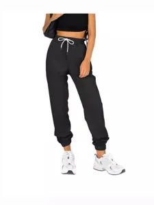 Women high waist cuffed sweatpants casual solid color loose drawstring sports trousers