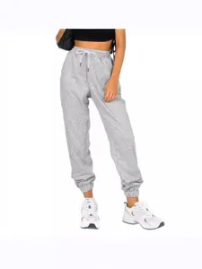 Women's high waist solid color jogger sweatpants with adjustable drawstring and elastic cuffs.