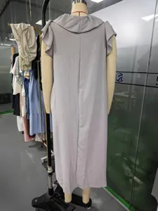 Back view detail of casual grey maxi dress with ruffles for women spring fashion