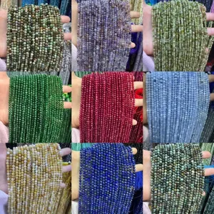 Detailed view of various natural faceted gemstone beads for DIY jewelry making