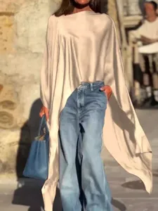 2024 Donna Colore Unito Orlo Irregolare Largo Moda Top Manica Lunga Principale