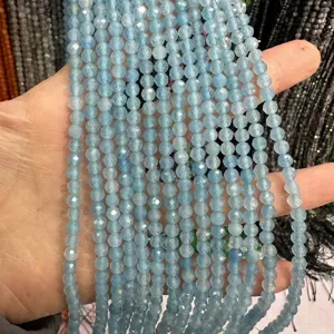 Macro view of light blue faceted natural stone beads for DIY jewelry and accessory making