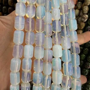 Detailed macro view of translucent opalite barrel beads for DIY jewelry making and crafts