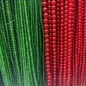 Natural green and red chalcedony loose round beads for DIY handmade jewelry crafts
