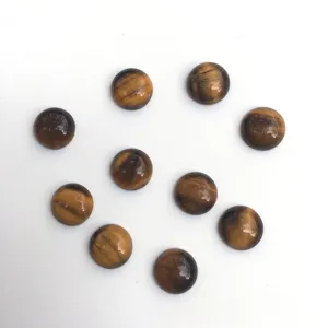 Natural Tiger Eye Stone Round Flat Back Cabochon For DIY Ring Earring Making Polished Yellow Brown Gemstone Inlay Accessories