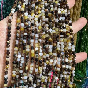 Detailed view of multi-color faceted natural stone agate beads for DIY jewelry making