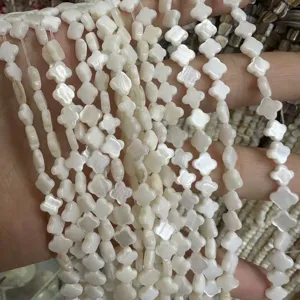 Weiße Perlmutt-Kleeblattperlen für die Herstellung von DIY-Schmuck