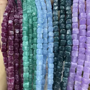 Perle quadrate colorate in pietra di calcedonia naturale da 8mm per gioielli fai-da-te
