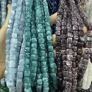Perle quadrate in pietra naturale da 8 mm blu verdi e viola per gioielli fai da te