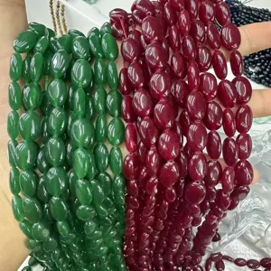 Perles Ovales en Pierre Naturelle Accessoires de Bijoux DIY Jade Malais Calcédoine Rouge pour Collier Bracelet