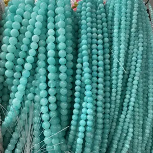 Hilos de cuentas redondas de amazonita azul claro natural para la creación de joyas DIY