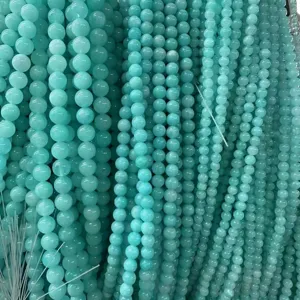 Hilos de cuentas redondas de piedra amazonita natural para elaboración de joyas