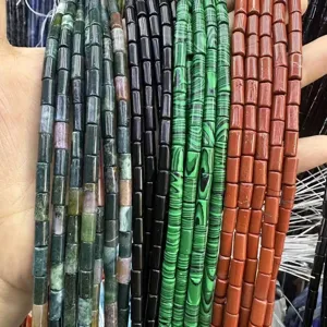 Variety of 4x9mm natural stone cylinder beads strands for DIY jewelry making crafts