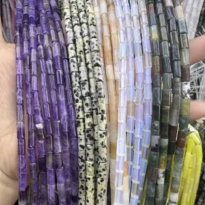 Assorted natural stone 4x9mm cylindrical tube beads for handmade DIY jewelry crafting