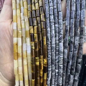 4x9mm natural stone cylinder beads including tiger eye and jasper for DIY jewelry making