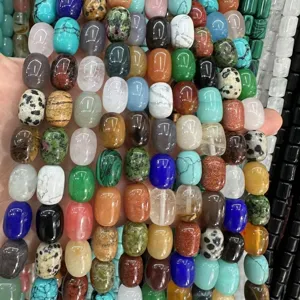 Premium assorted natural stone barrel beads for DIY jewelry and crafts, multi-color mix