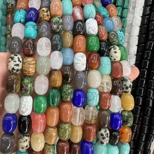 Colorful natural stone drum beads and barrel charms for DIY jewelry making accessories