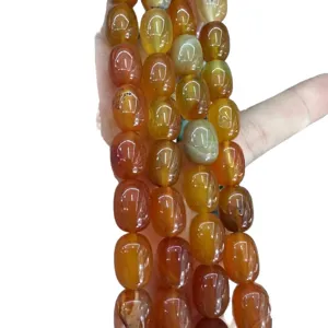 Natural orange agate drum beads strand for DIY jewelry making and bracelet accessories