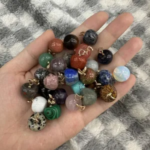 Collection of colorful mini natural stone apple pendants for DIY jewelry and crafts making