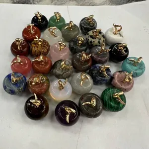 Assorted natural crystal and stone apple-shaped pendants for DIY jewelry making material