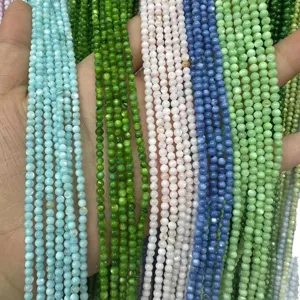 Hand-held strands of 3mm colorful round shell beads for DIY jewelry making and crafting