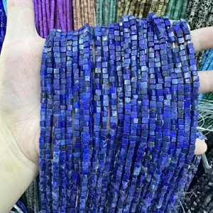 Close-up view of 3x3mm blue natural stone square cube beads for jewelry making