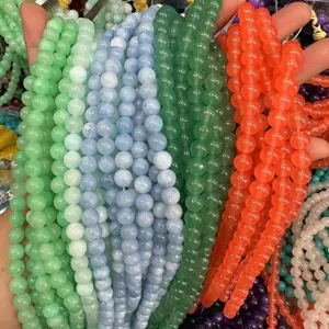 Natural Stone Round Beads For Jewelry Making DIY Accessories Dyed Strawberry Crystal Aquamarine Loose Beads Crafting