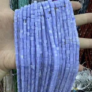 Detail showing 3*3mm natural lavender stone square beads for DIY jewelry making.