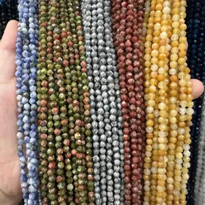 Perles en pierre naturelle facettée de 4mm pour bijoux DIY, couleurs et textures assorties