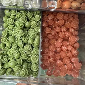 Shell powder carved rose flower beads for DIY jewelry making and hair accessories craft