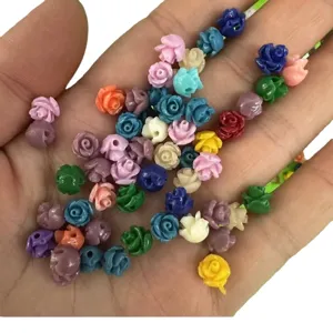 Multicolor 3D mini rose flower beads with cross holes for DIY hair accessories jewelry making