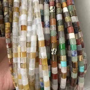 Macro view of 6x6mm natural stone cylindrical loose beads for DIY jewelry