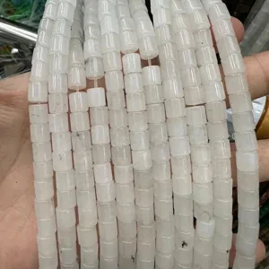 Close-up view of 6x6mm white cylinder natural stone beads for DIY jewelry making accessories
