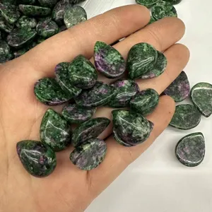 Cabochon in Pietra Preziosa Zoisite con Rubino Naturale a Forma di Goccia d'Acqua Pera per la Creazione di Gioielli Fai da Te Accessori per Intarsio Pietra Lucidata
