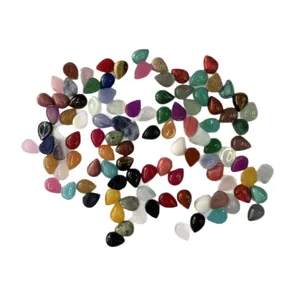 Mixed 6x8mm teardrop natural stone and crystal cabochons for DIY jewelry making on white background