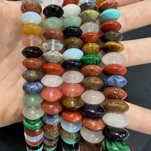 Variety of flying saucer shaped natural stone beads for DIY jewelry making crafts